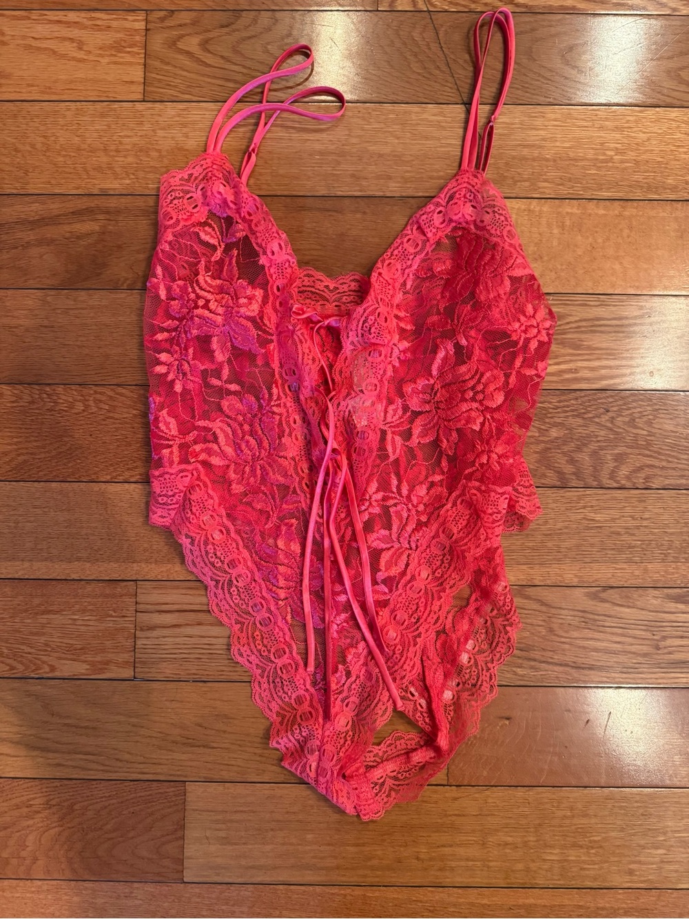 Vintage Victoria's Secret Gold Label Hot Pink Lace Teddy Bodysuit Small NWOT
